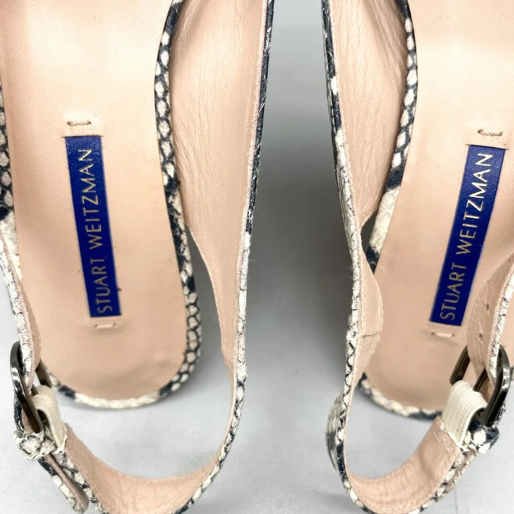 Stuart Weitzman Womens 6.5 Jean Sandals SnakePrint Cork Wedge Platform Slingback - Picture 10 of 11